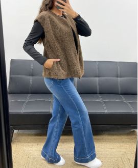 VESTE EN LAINE A POILS DOUX 2 POCHES AH555019 CHOCOLAT