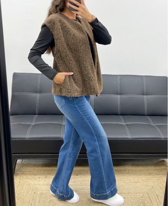VESTE EN LAINE A POILS DOUX 2 POCHES AH555019 CHOCOLAT