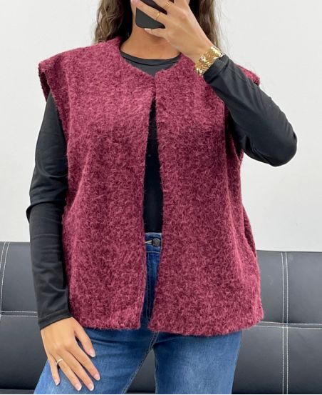 JACKE AUS WEICHEM FLOR AUS WOLLE 2 TASCHEN AH555019 BURGUND