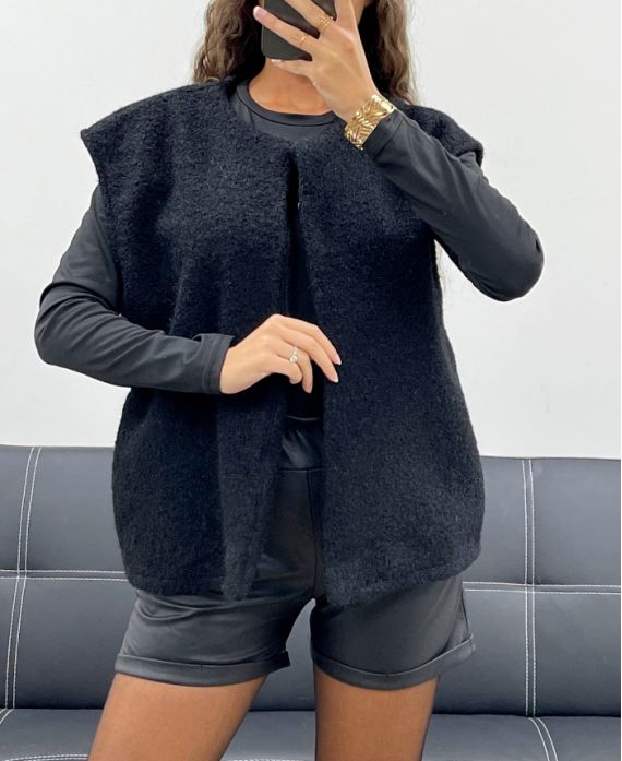 VESTE EN LAINE A POILS DOUX 2 POCHES AH555019 NOIR