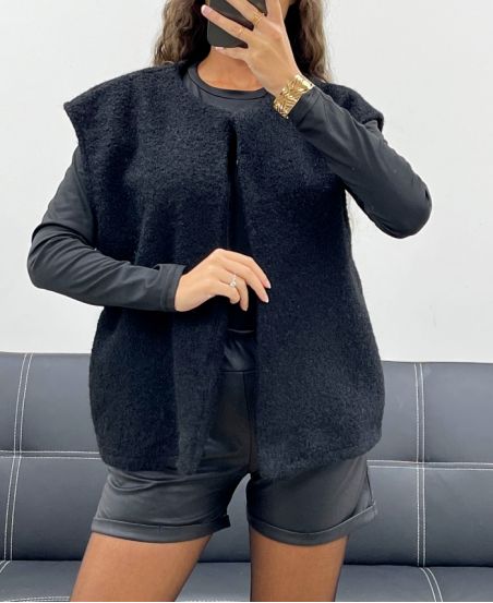 JACKE AUS WEICHEM FLOR AUS WOLLE 2 TASCHEN AH555019 SCHWARZ