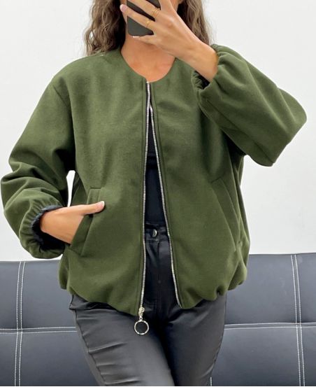 KURTKI BOMBERKI Z 2 KIESZENIAMI I PODSZEWKĄ W KOLORZE KHAKI AH2555050