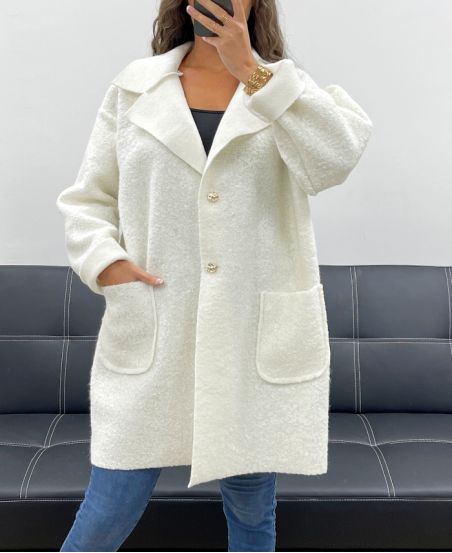 LOOSE WOOL JACKET WITH 2 POCKETS AH2555024 WHITE