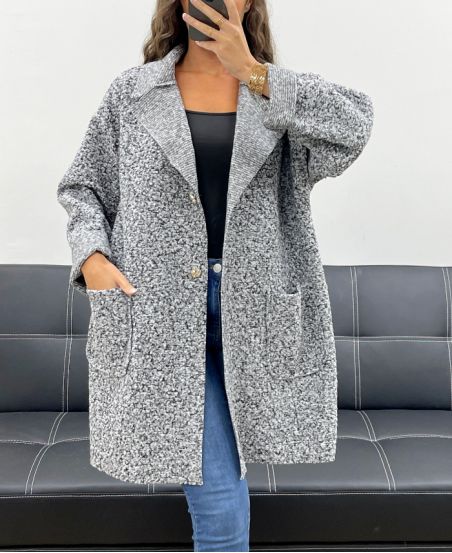 GIACCA AMPIA IN LANA CON 2 TASCHE AH2555024 MELANGE