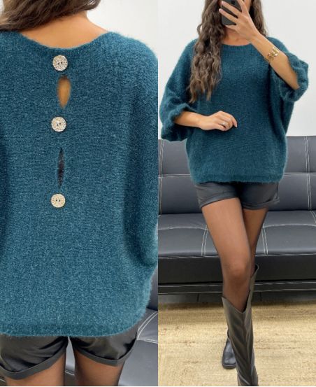 MOHEROWY SWETER Z GUZIKAMI AH2555066 NIEBIESKI