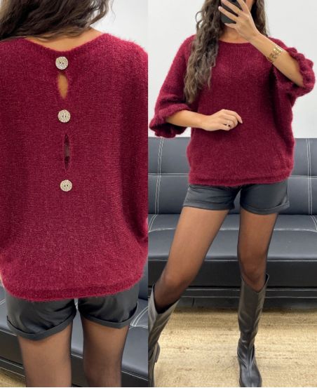 MOHEROWY SWETER Z GUZIKAMI AH2555066 BORDOWY
