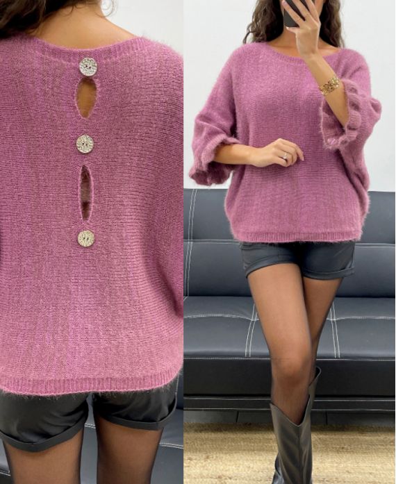 PULLOVER MOHAIR DOS A BOUTONS AH2555066 ROSE/CHOCO