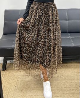 LEOPARD TULLE LONG SKIRT AH2555068 BEIGE