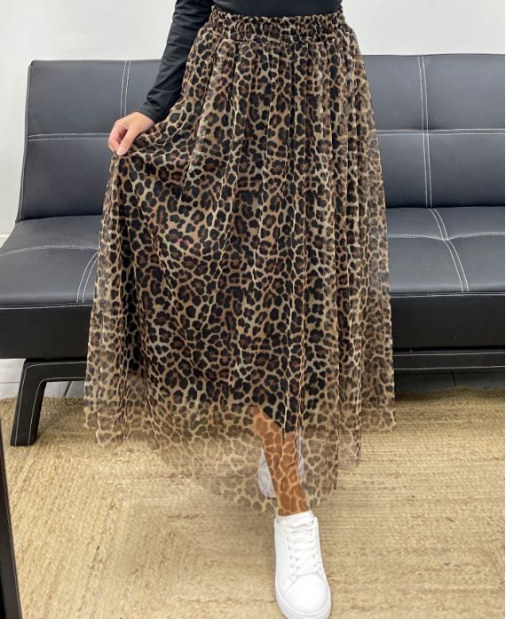 LEOPARD TULLE LONG SKIRT AH2555068 BEIGE