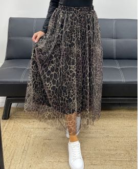 LEOPARD TULLE LONG SKIRT AH2555068 GREY