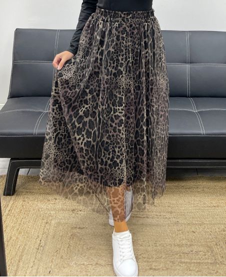 LEOPARD TULLE LONG SKIRT AH2555068 GREY