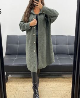 LONG CURLY WOOL EFFECT OVERSHIRT AH2555031 KAKI