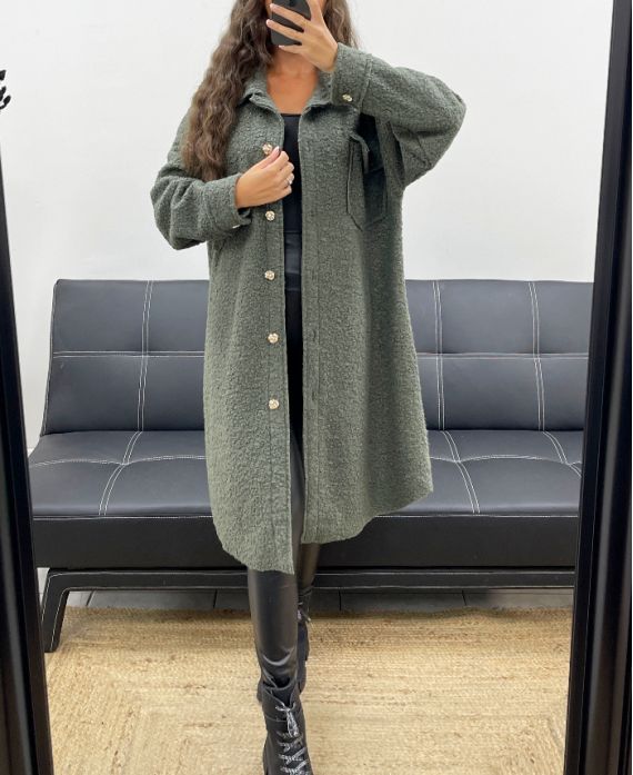 LONG CURLY WOOL EFFECT OVERSHIRT AH2555031 KAKI