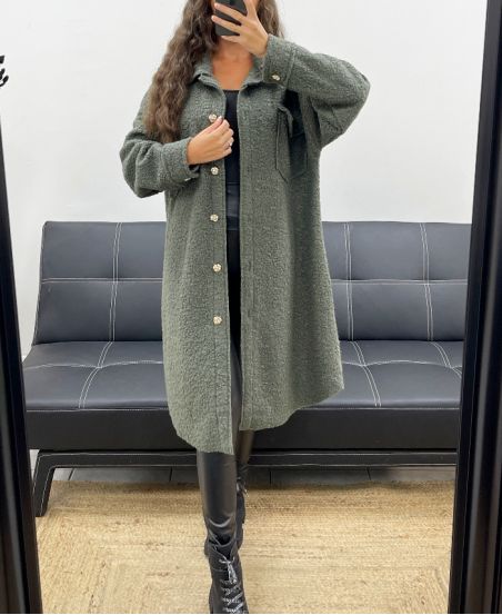 LONG CURLY WOOL EFFECT OVERSHIRT AH2555031 KAKI