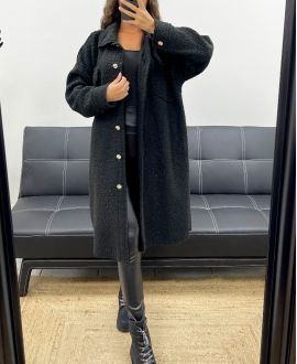 LONG WOOL-EFFECT OVERSHIRT WITH A CURLY WOOL AH2555031 BLACK