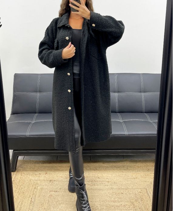 LONG WOOL-EFFECT OVERSHIRT WITH A CURLY WOOL AH2555031 BLACK