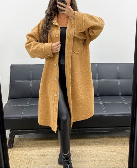 DŁUGA KOSZULA WIERZCHNIA Z EFEKTEM WEŁNY AH2555031 CAMEL