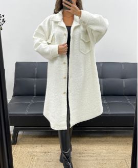 LONG WOOL-EFFECT OVERSHIRT WITH CURLY WOOL AH2555031 WHITE