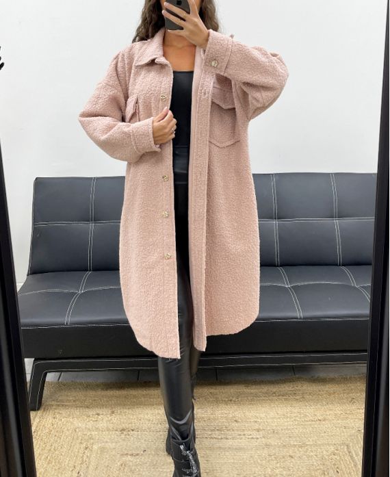 LONG WOOL EFFECT OVERSHIRT CURLY AH2555031 PINK