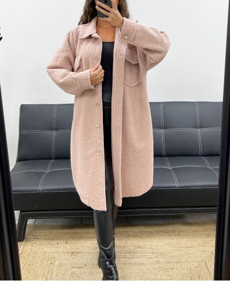 SUR-CHEMISE LONGUE EFFET LAINE BOUCLéE AH2555031 ROSE