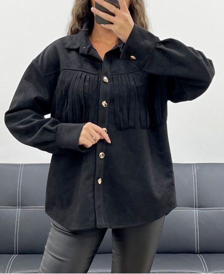 BLACK SUEDE FRINGED SHIRT AH2555088