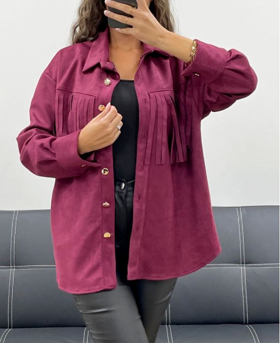 BURGUNDY AH2555088 SUEDE FRINGED SHIRT