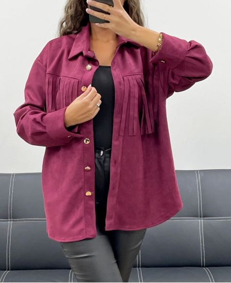 BURGUNDY AH2555088 SUEDE FRINGED SHIRT