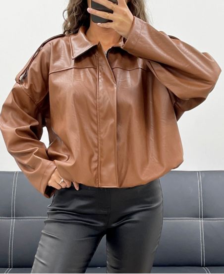 CHOCOLATE AH2555047 FAUX LEATHER JACKET