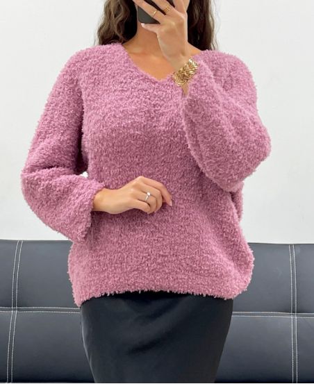 SWETER Z DZIANINY TEDDY AH2555013 RÓŻOWY