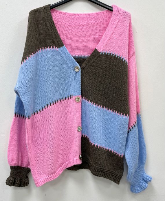 GILET CHIC MAILLE MULTICOLOR AH5162 ROSE