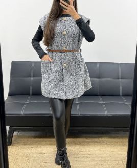 GIACCA SMANICATA IN LANA CON PASSANTE + CINTURA AH255226 GRIGIA