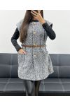 CHAQUETA SIN MANGAS DE LANA CON LAZO + CINTURÓN AH255226 GRIS