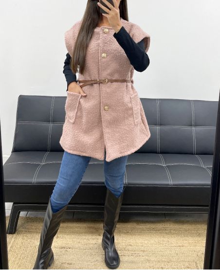 VESTE SANS MANCHES LAINE BOUCLEE + CEINTURE AH255226 ROSE
