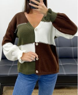 CHALECO DE PUNTO CHIC MULTICOLOR AH5162 CAQUI