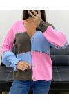 GILET CHIC MAILLE MULTICOLOR AH5162 ROSE
