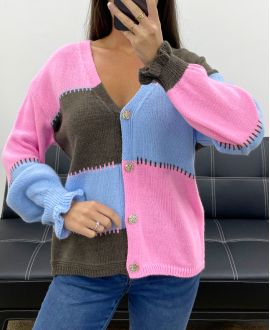 CHALECO DE PUNTO CHIC MULTICOLOR AH5162 ROSA