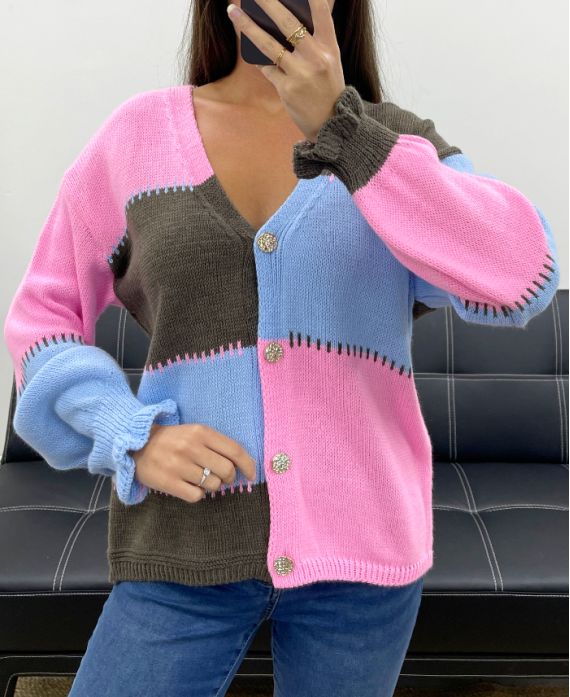 GILET CHIC MAILLE MULTICOLOR AH5162 ROSE