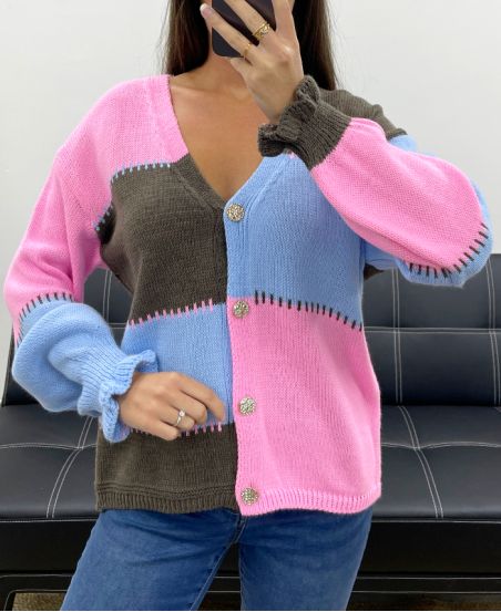 GILET CHIC MAILLE MULTICOLOR AH5162 ROSE