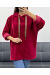 SUDADERA CON CAPUCHA DE TERCIOPELO DE LEOPARDO AH255197 BURDEOS