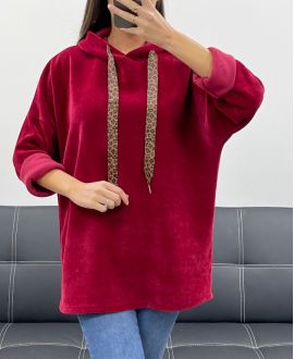 SUDADERA CON CAPUCHA DE TERCIOPELO DE LEOPARDO AH255197 BURDEOS