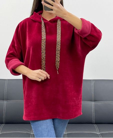 SUDADERA CON CAPUCHA DE TERCIOPELO DE LEOPARDO AH255197 BURDEOS