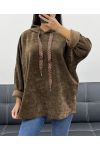 SUDADERA CON CAPUCHA DE TERCIOPELO DE LEOPARDO AH255197 CHOCOLATE