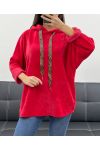 SUDADERA CON CAPUCHA DE TERCIOPELO DE LEOPARDO AH255197 ROJO