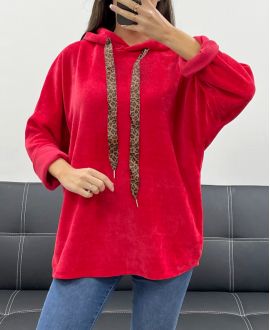 SUDADERA CON CAPUCHA DE TERCIOPELO DE LEOPARDO AH255197 ROJO