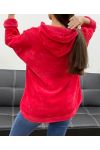 SUDADERA CON CAPUCHA DE TERCIOPELO DE LEOPARDO AH255197 ROJO
