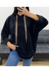 SUDADERA CON CAPUCHA DE TERCIOPELO DE LEOPARDO AH255197 NEGRO