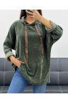 SUDADERA CON CAPUCHA DE TERCIOPELO DE LEOPARDO AH255197 CAQUI
