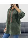 SUDADERA CON CAPUCHA DE TERCIOPELO DE LEOPARDO AH255197 CAQUI