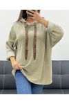 SUDADERA CON CAPUCHA DE TERCIOPELO DE LEOPARDO AH255197 BEIGE OSCURO