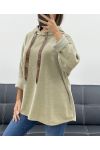SUDADERA CON CAPUCHA DE TERCIOPELO DE LEOPARDO AH255197 BEIGE OSCURO